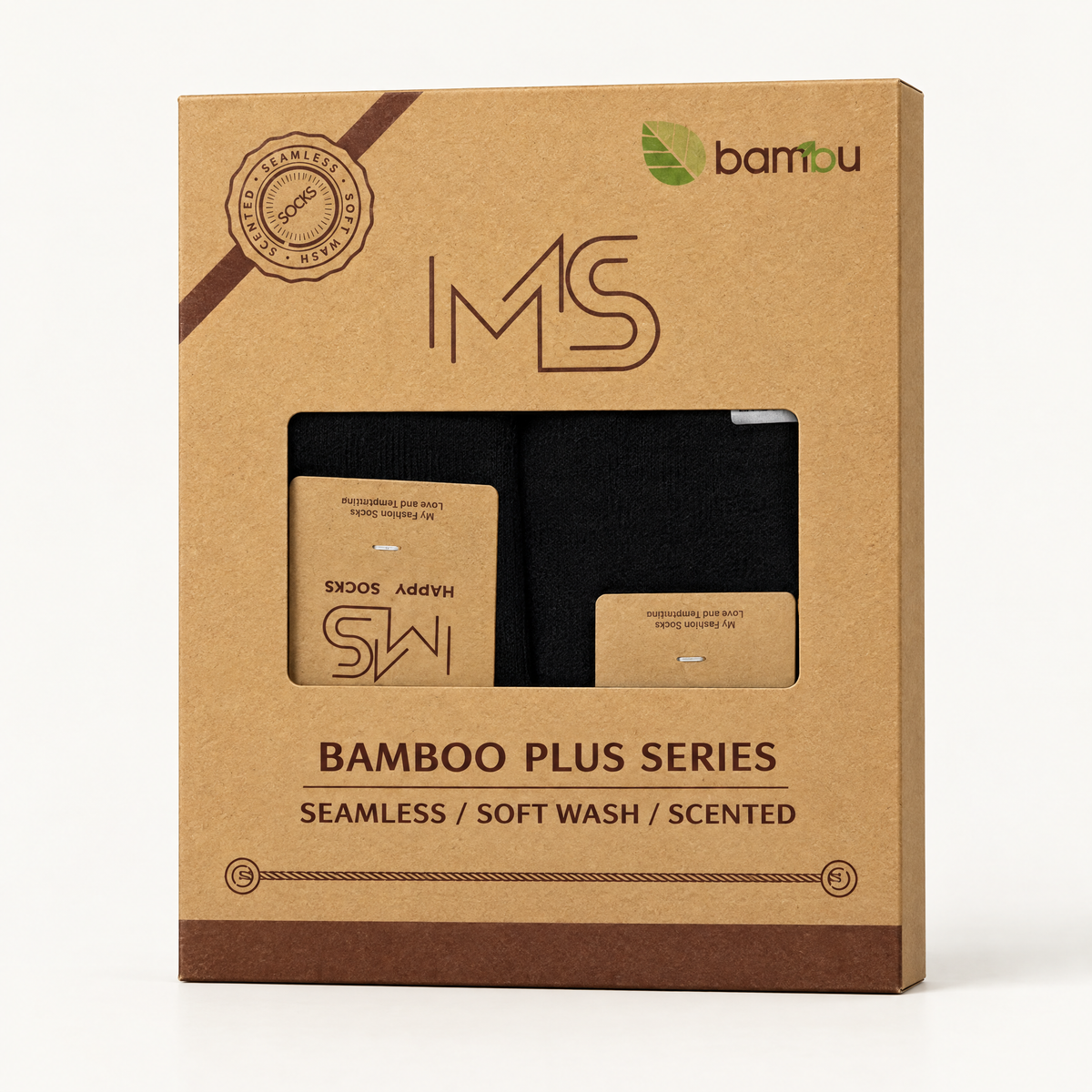 MS Bamboo Plus Series სასაჩუქრე ყუთი შავი წინდებით
