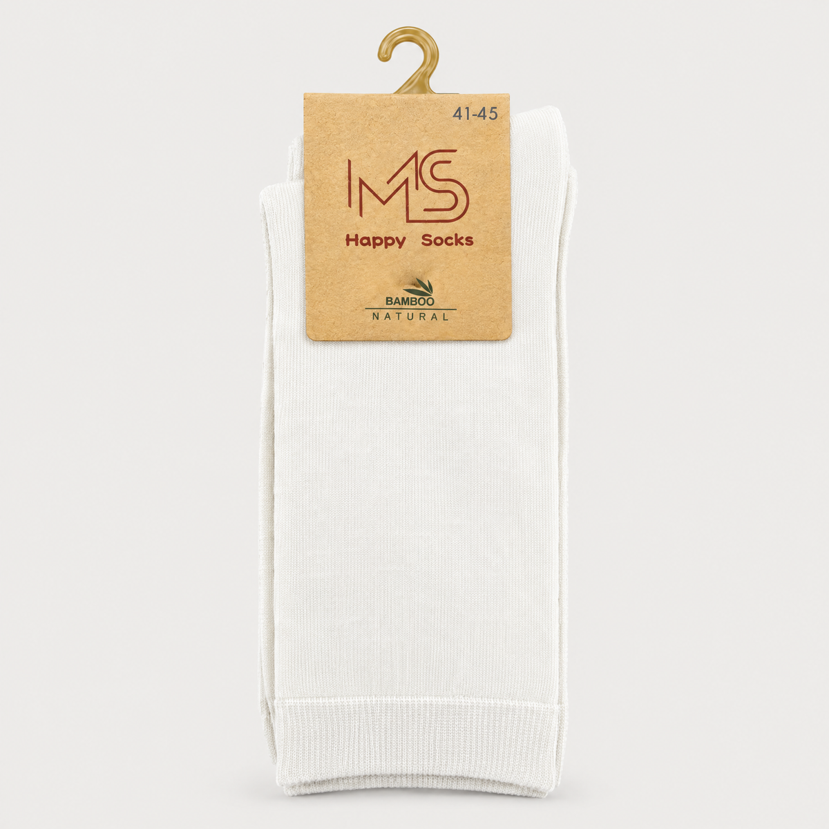 თეთრი ბამბუკის გრძელი წინდა MS ეტიკეტით — MS Bamboo Natural, ზომა 41-45