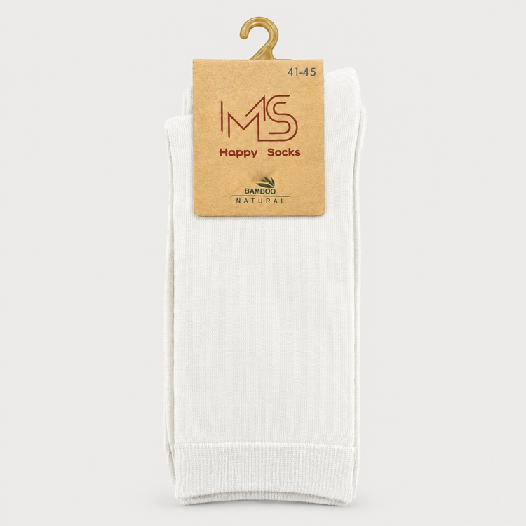 თეთრი ბამბუკის გრძელი წინდა MS ეტიკეტით — MS Bamboo Natural, ზომა 41-45